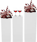 3 PCS Display Pedestal Stand, Metal Display Pedestal Stands Decoration Cube Sculpture Displays Column Square Displays Stands Pillars for Wedding Party Baby Shower Birthday (White, 3PCS)