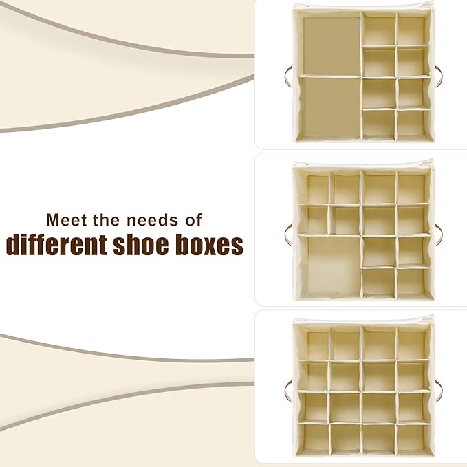 Shoe Organizer for Closet, Shoe Storage Boxes Fits up to 16 Pairs, Foldable Shoe Containers Bins Baskets with Adjustable Dividers and Clear Cover White