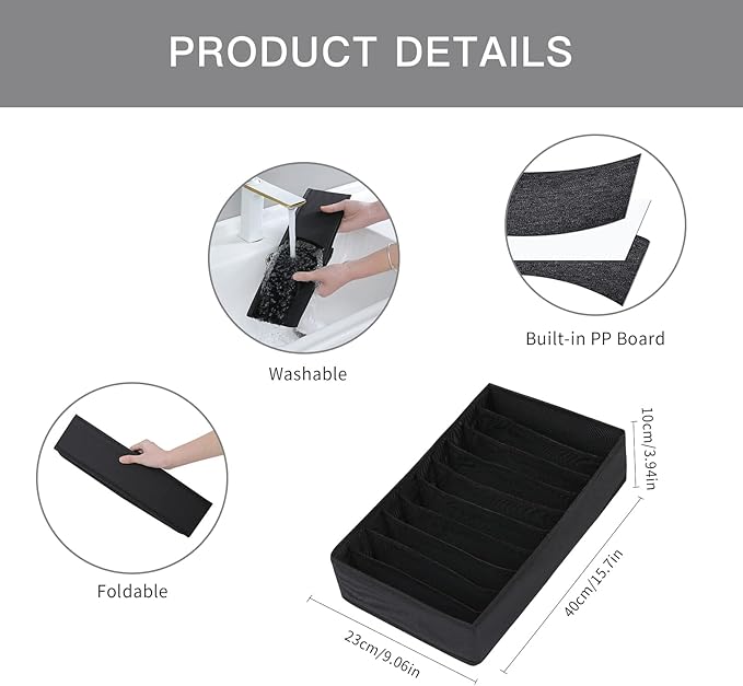 Qozary 4 Pack Drawer Organizers for Clothing, 10 Grids Foldable Dresser Drawer Organizers, Clothes Organizer for Folded Clothes, T-shirt, Tank Tops, Camisoles, Underwear, Leggings, Baby Clothes