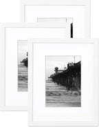 11x14 White Picture Frame with mat 8x10 set of 3, Minimalist 11x14 Poster Frame, Modern Style Wood Composite frames Tempered Glass for Wall Art Photo and Prints for Home Decor Gifts