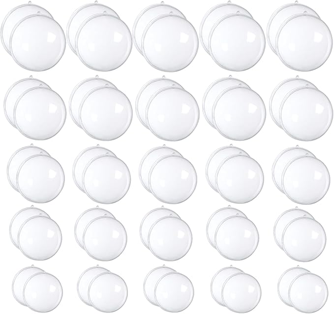 50 Set 100PCS Clear Plastic Fillable Ornaments,Transparent DIY Christmas Fillable Ball,Plastic DIY Fillable Decoration Balls 5 Different Sizes for Christmas Tree,Wedding,Party,Home Decor