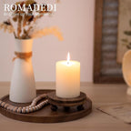Romadedi Farmhouse Wood Riser for Display- 2 pcs Rustic Decor Mini Wooden Pedestal Decorative Round Tray for Home Table Bathroom Counter Shelf Kitchen, Brown