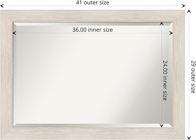 Amanti Art White Wall Mirror 29x41 Hardwood White Wash Rectangle Bathroom Mirror for Wall Decor Living Room, Large Country Rustic Wood Frame, Hangs Horizonally and Vertically, Bathroom Decor, Beveled
