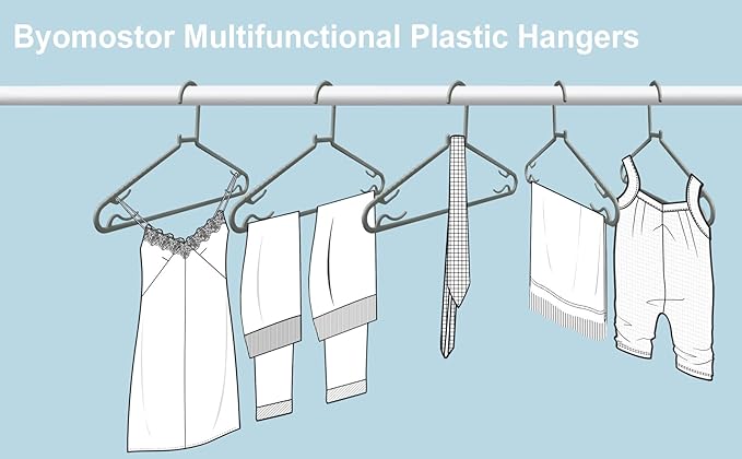 Plastic Hangers 50 Pack, Light Weight Durable Clothes Hangers with Hooks Standard Size G-Shape&Non-Slip Coat Hangers for Everyday Use (Grey)