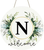 Monogram Letter N Wreaths for Front Door Wreath Wooden Welcome Sign for Front Door Decor Floral Family Last Name Initial House Warming Spring Summer Porch Rustic Wall Home Kitchen Boho Decorations