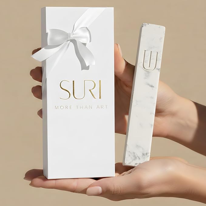 SURI Mezuzah for Door with Scroll – 6 Inch Modern Mezuzah Case with Non Kosher Scroll Included, Fits up to 5” Scroll, Easy Adhesive Installation, Gift Box Included