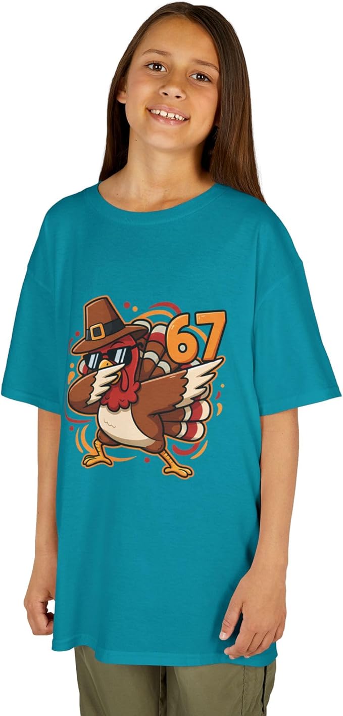 Dabbing Turkey 67 Funny Thanksgiving Pilgrim Kids Boys Girls Cool Swag Retro Fall Football Feast