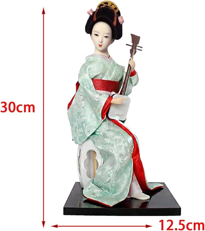 12inch Japanese Geisha Ethnic Japanese Geisha Dolls Oriental Ancient Kabuki Girl Statue Kimono Dolls for Tabletop Home Decor, Red and Light Green