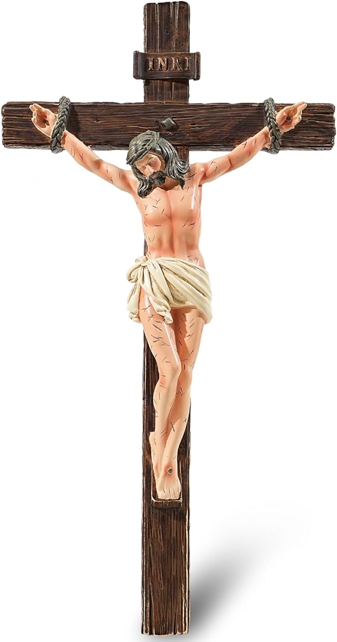 LADDERU Catholic Crucifix Wall Cross, 12 Inch Modern Jesus Christ on Cross INRI Sign, Catholic Hand-Painted Crucifix Wall Decor for Home, Bedroom, Living Room, First Communion & Confirmation Gift