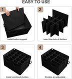Shoe Organizer for Closet, Foldable Shoe Box with Adjustable Dividers and Clear Cover, Space Saving Shoe Storage Organizer Cabinet with Reinforced Handles, Fits 16 Pairs, Black, TP09B