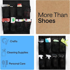 GORILLA GRIP Over the Door Shoe Organizer, 24 Large Breathable Mesh Pockets, Space Saving Hanging Storage Holder, Closet Rack Hanger Holds Up to 40 lbs, Hangs on Closets for Shoes, Accessories, Black