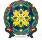 Decorative Plates for Display 8" Colorful Stained Glass Floral Mandala Ceramic Ornament with Display Stand and Hook Up for Wall Decor Hanging Festival Wedding Gift