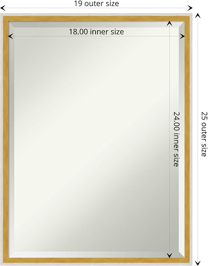 Amanti Art White Wall Mirror 25x19 Paige White Gold Rectangle Bathroom Mirror for Wall Decor Living Room, Medium Modern Wood Frame, Hangs Horizonally and Vertically, Bathroom Decor, Beveled Edge