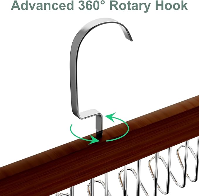 2 Pack Belt Hanger for Closet, Wooden Tie Racks Hanger with Upgraded 360°Rotating, Space-Saving Belt Holders with 8 Hooks, Closet Storage for Tie,Tank Top,Bra, Scarf,Hat