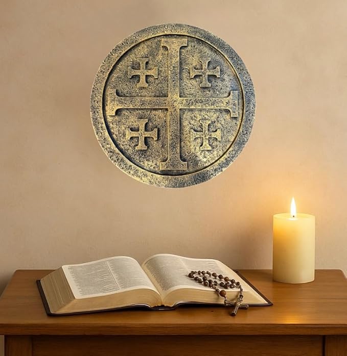 Top Brass Jerusalem Cross Wall Décor – 11 ½” Resin Plaque with Weathered Bronze Finish – Christian Home Décor religious Wall Art – Five Fold Crusader’s Sculpture