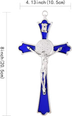VINETEN Blue Enamel Crucifix Wall Cross -Saint Benedict Metal Wall Art-Cross Give Blessing and The Spiritual Sacred -Crucifix Gift for Grandma, boys Baptism Gift