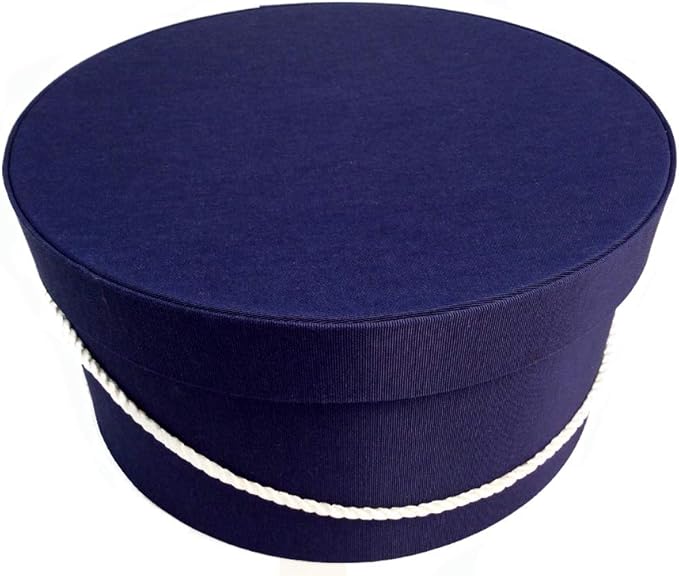 Sarah's Hat Boxes Classic Navy Hat Box – 11" x 5.5" (Dia. x Ht.) Handmade in USA – Odorless Non-Toxic Adhesive, Cording Handle – Premium Storage for Hats & Accessories