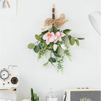 FQQWEE 2 Pcs Artificial Flowers Teardrop Swag 19.7 Inch Spring Summer Floral Swag Wreath with Eucalyptus Leaves and Mix Flowers Decorative Teardrop Wreaths for Front Door Wall Wedding Home Decor