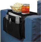 Sofa Armrest Organizer, Couch TV Remote Storage Organizer with Pockets for Recliner Armchair Snacks Glasses Smartphone Magazines Pouch (Black+Black)