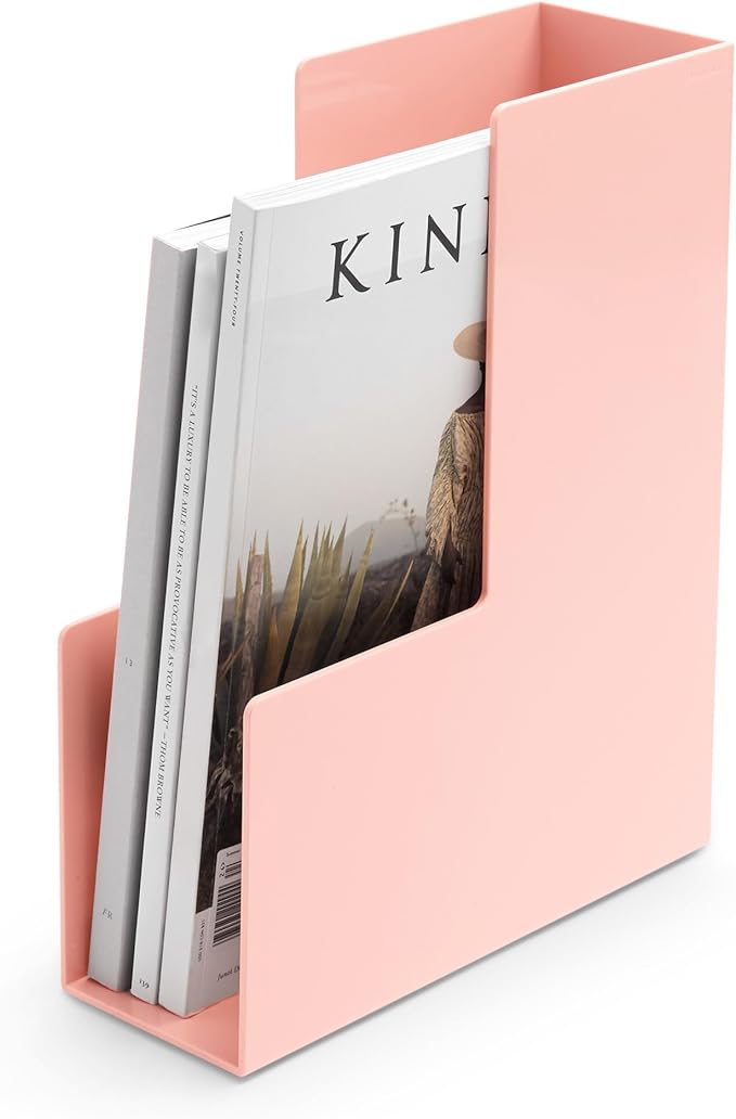 Poppin Magazine Holder - Durable Hard Plastic Magazine and File Organizer, Lacquer-Like Finish, Desk Organizer, Multiple Colors Available (Blush Pink)