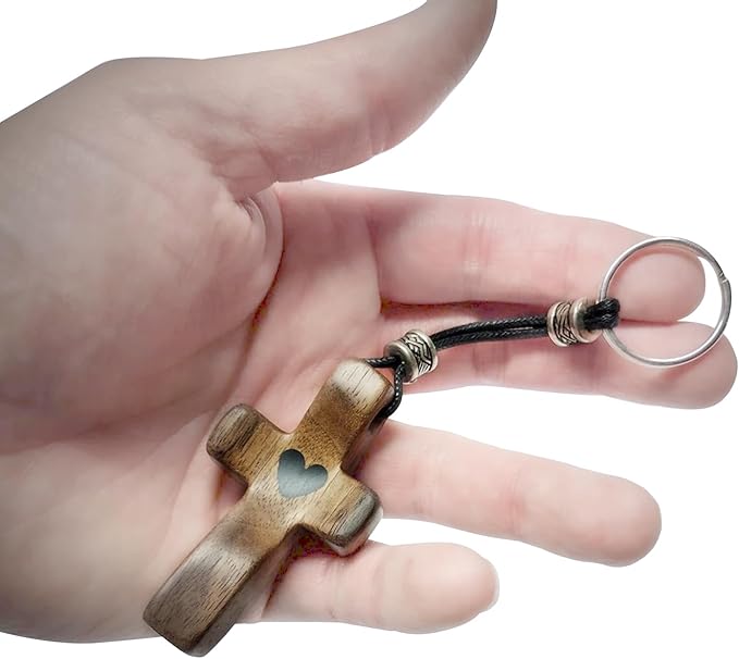 2 PCS Cross My Heart | Encouragement Gift Wooden Cross Key Chain Fingertip Stress Relief Gifts Pocket Small Cross Handheld Wooden Cross Key Chain