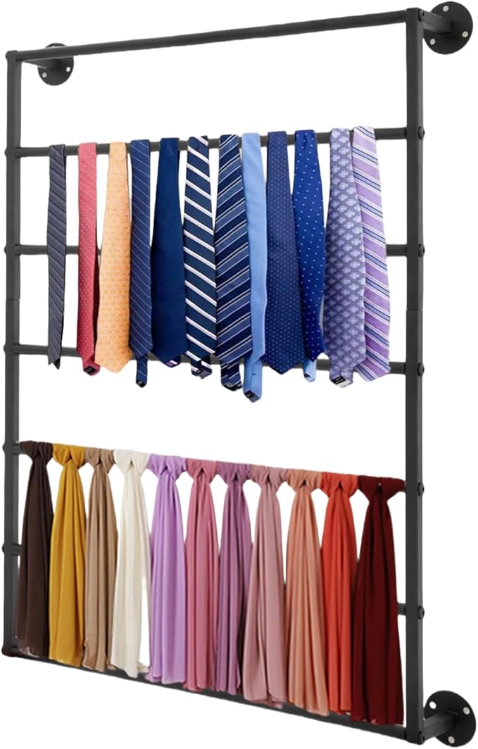 Scarf Organizer, Hijab Organizer, 7 Tier Wall Mounted Ribbon Rack, Ties Silk Scarves Towels Storage Multifunctional Metal Rack, Wall Shelf for Clothing Store, Flower Shop, Home