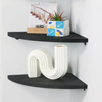 JORIKCHUO 10 inch Corner Shelf, Set of 2 Solid Wood Corner Floating Shelves for Wall, Round End Wall Mounted Floating Shelf for Bedroom, Living Room and Kitchen (Black-10 inch)