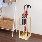 20 Inch Square Umbrella Stand, Metal Umbrella Rack Storage with shelf and Drip Tray, Entrance Umbrella Organizer for Storing Umbrellas, Hiking Poles, Canes (Golden)
