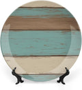 Wood Grain theme Decorative Ceramic Plate Round Porcelain Plate,10 inch,Vintage pattern,for Decorative Ornaments Giving Plates,1 Plate with 1 Display Stand,Blue White