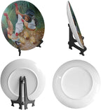 Rooster Decorative Plate Stand, 8 Inch, Rooster Hen Chicks Foraging Round Display Plate, Table Top Plate Decor with Stand, for Kitchen Living Room Office Countertop Decor
