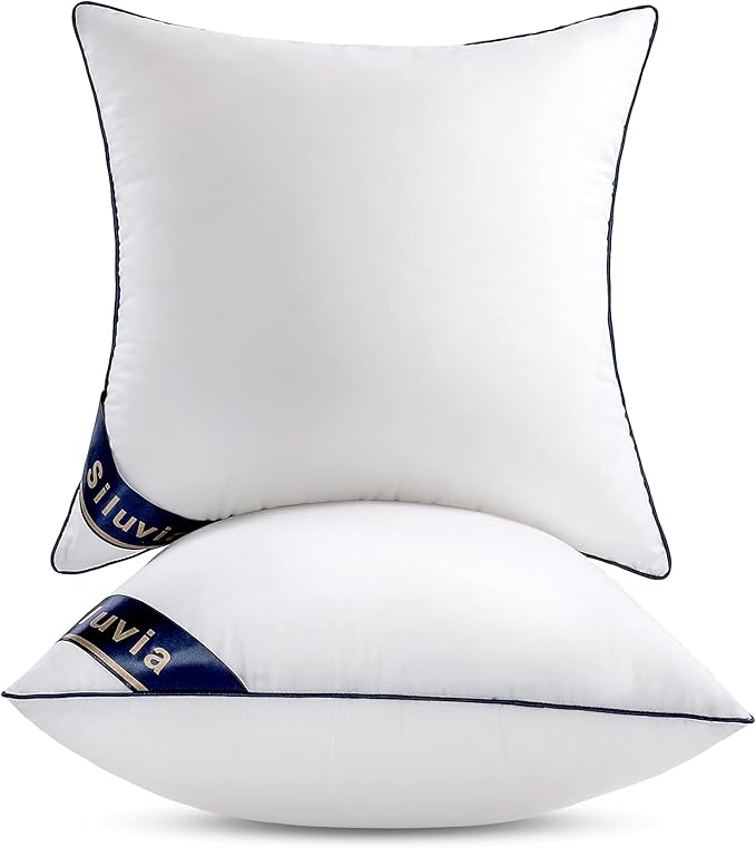 Siluvia 20"x20" Pillow Inserts Set of 2 Decorative Square Square Throw 20 Pillows with 100% Cotton Cover for Sofa, Couch, and Bed - White