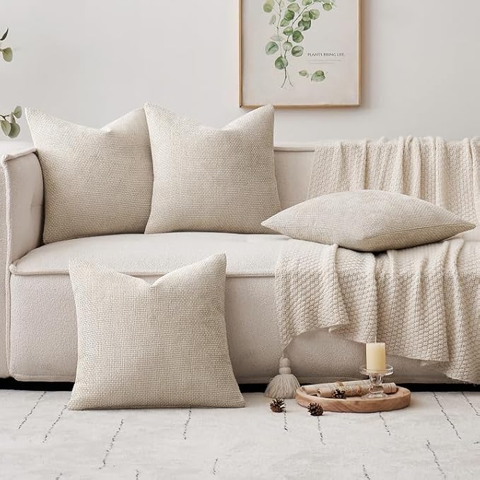 MIULEE Pack of 4 Couch Throw Pillow Covers 20x20 Inch Cream Soft Decorative Chenille Pillow Covers Farmhouse Accent Cushion Covers for Boho Spring Home Decor Sofa Bedroom Living Room