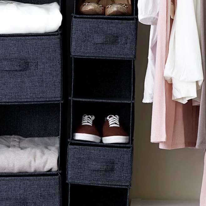 Collapsible Cotton Blend Rectangular Storage Drawer with Handle, Set of 2, Denim