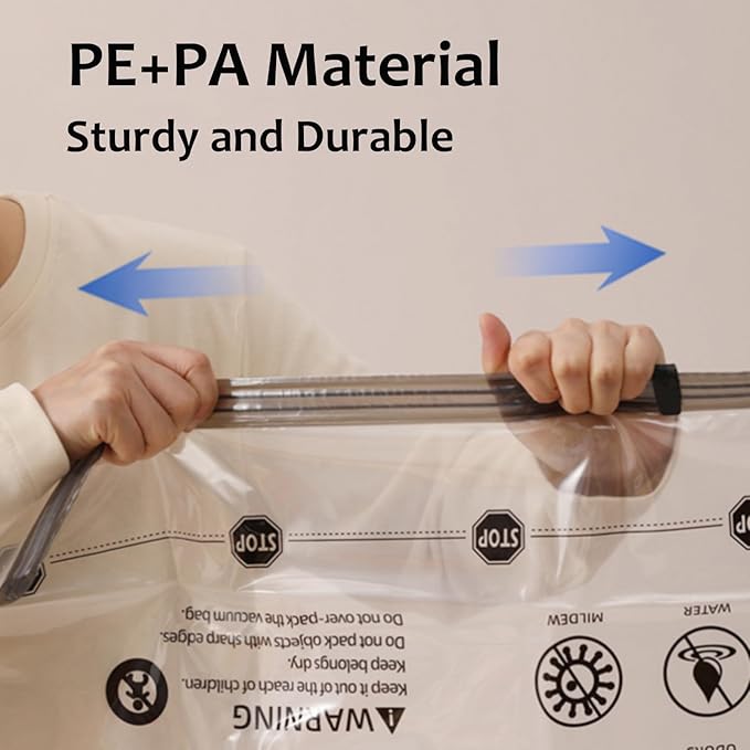 8 Medium Vacuum Storage Seal Bags, Space Saver Bags with Travel Hand Pump, Compression Airtight Sealer Bags for Clothes, Bedding, Pillows, Comforters, Blankets