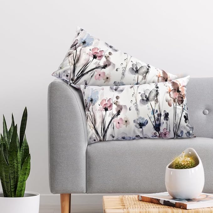 Flower Lumber Throw Pillow Covers 12x20 Set of 2, Flowers Pillow Cushion Cases, Modern Decorative Square Pillowcases for Sofa Couch Bedroom Living Room Car Seat