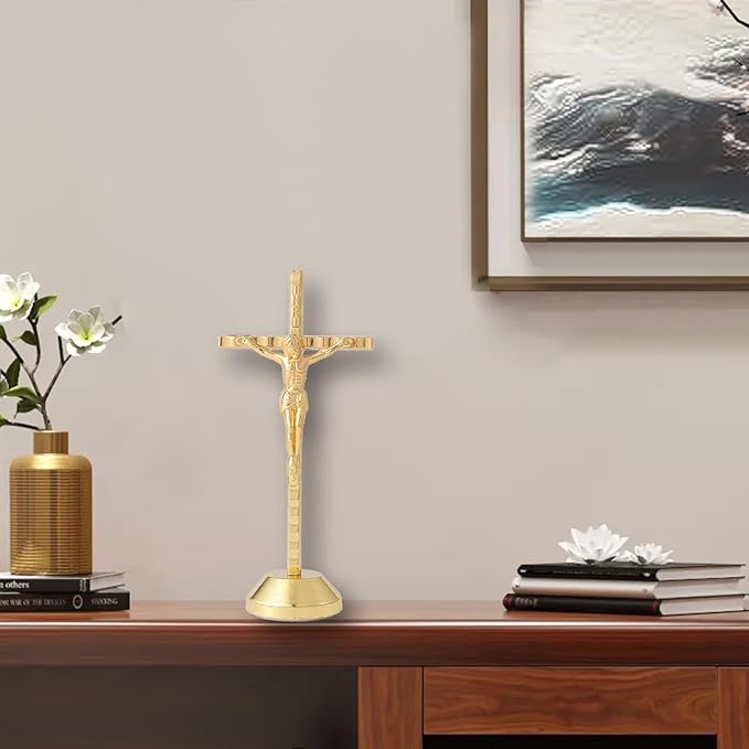 Crucifix Wall Cross Small Metal Slender Catholic Crosses Golden Cross Wall Décor(4.72inches - Golden)