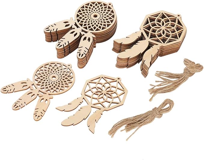 Wooden Dreamcatcher, 20Pcs Unfinished DIY Dream Catchers Kits Mini Decorative Hanging Ornaments Wall Craft for Home Bedroom Decoration