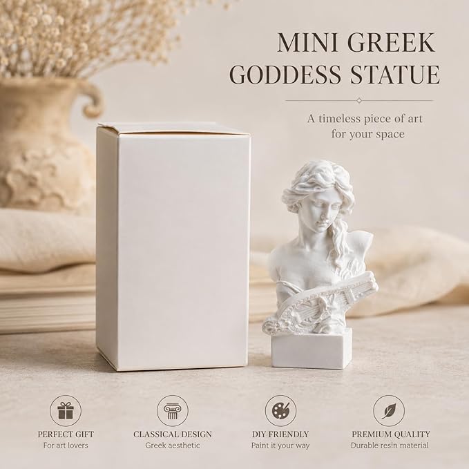 Resin Bust Statue 2.95 Inch Plaster Figurines Mini Home Decoration Sculpture White for Art Hobbyist-Artemis, Home Decoration
