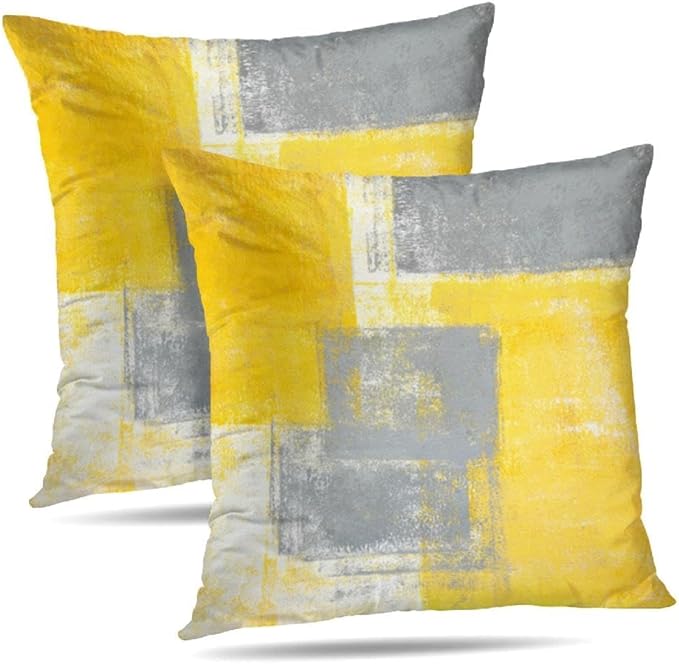 Yellow Abstract Art Artwork Pillow Cover, Gallery Modern Decorative Throw Pillows Cushion Cover for Bedroom Sofa Living Room 20 x 20 Inch Set of 2