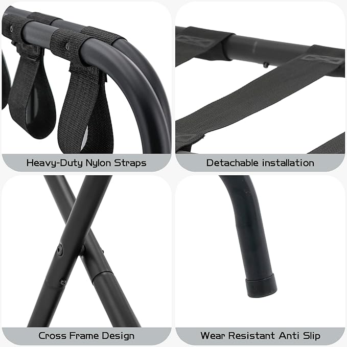 Luggage Rack Set of 2, Suitcase Stand, Luggage Racks for Guest Room, Hotel, Bedroom, Camping, Travel Suitcase Holder, Black Metal Frame, 27.5 x 14.2 x 20.7 Inches