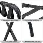 Folding Luggage Rack with Nylon Straps, Portable Suitcase Stand for Guest Room, Hotel, Bedroom, Camping, Travel Suitcase Holder, Black Metal Frame, 27.5 x 14.2 x 20.7 Inches