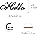 CREATCABIN Hello Word Cutout Sign Laser Cut Wood Letter Sign Black Wall Decor Unfinished Wooden Signs Wall Art Basswood Hanging Sculpture Decor for Craft DIY Home Farmhouse Front Porch Door 11.9x4Inch