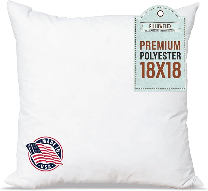 Pillowflex Premium Polyester Throw Pillow Insert - 18x18 - Ultra Soft Small Square Throw Pillow, Couch Sham, Lumbar, Back, Sofa - Machine Washable - Decorative Accent Form - 1 Soft Pillow