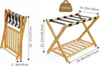 Luggage Racks, Folding Bamboo Suitcase Stand with Storage Shelf and Nylon Straps, Luggage Holders Assembled Suitcase Storage Caddy Holder for Guest Room, Hotel, Bedroom, Natural, Pack of 2