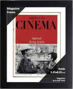 Creative Picture Frames 5.25 x 8.25 Magazine Cinema Frame with Full-Strength Glass, Holds Up To A 1/4" Thick Media Wall Display with Installed Hangers for Easy Mounting, 8x10 Black Frame with White Mat