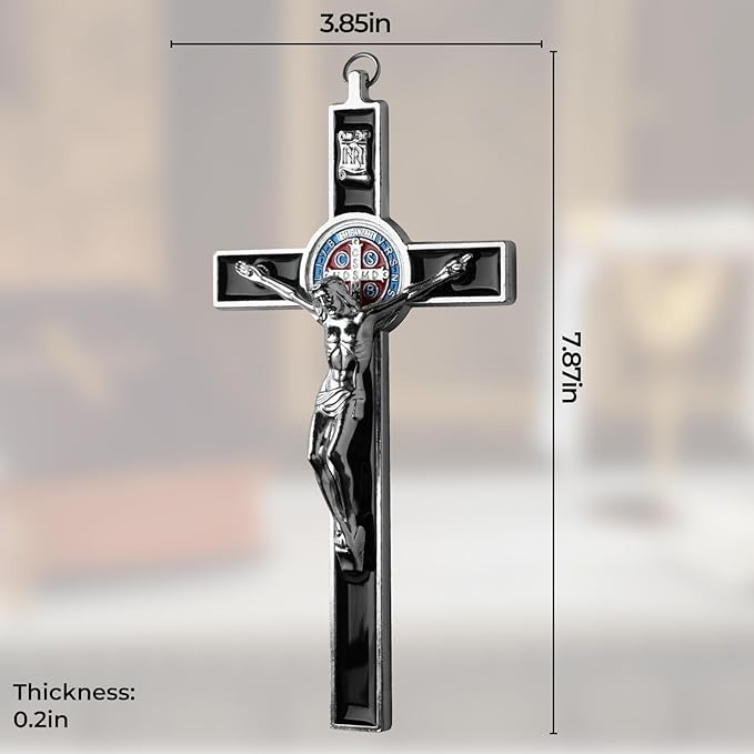 XIPENGKEJI Black Metal Enamel Crucifix,Cross for Christian Wall Art,Black Jesus Wall Art-Perfect Decoration,Home Decoration for Spiritual Salvation,Christian Gifts-7.87Inch X 3.85Inch