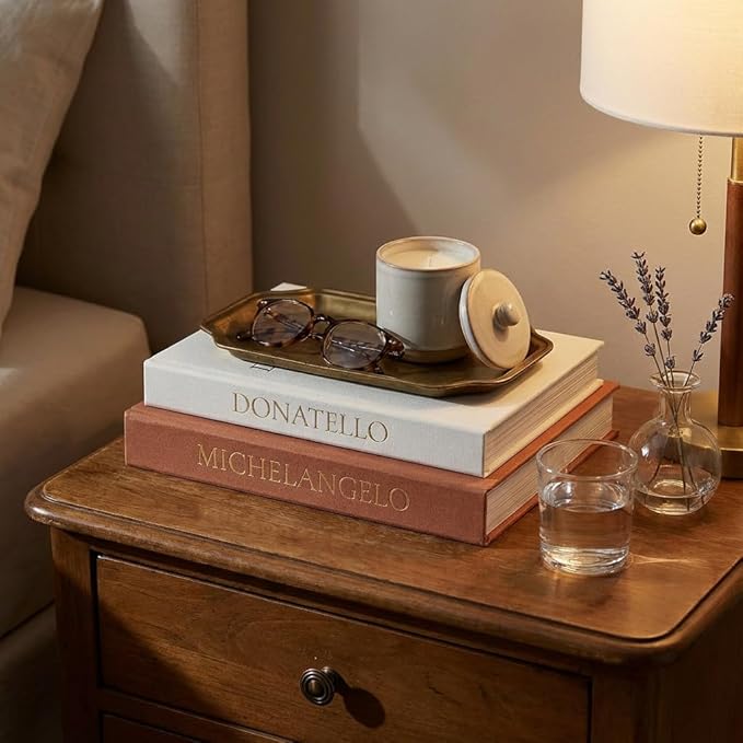 Aesthetic Faux Books for Home Decor (Set of 2) - Decorative Book Boxes with Hidden Storage - Ideal for Coffee Table, Living Room, Entryway & Bookshelf - Beige/Terracotta Linen