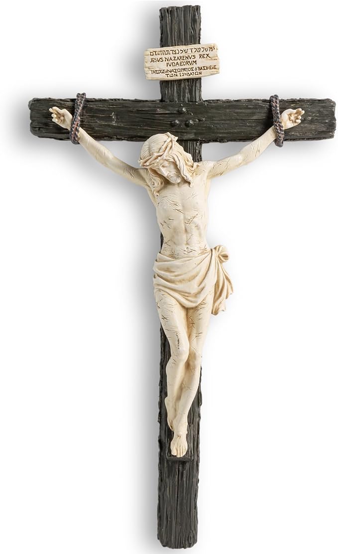 DevotedWalls 10" H Catholic Realistic Crucifix for Wall,Realistic Jesus Chirst Cross for Church,Chapels and Home Table,Altar Cross,Domestic Altar,Catholic Gift, Religious Gift,Lifelike Crucifixion Christ Wound for Meditation (Black and White)