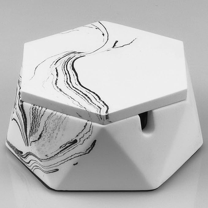 FREELOVE Concrete Ashtray with Lid & Stainless Steel Ashtrays for Cigarettes, Cement Ash Tray Smoking Holder Indoor Smokeless Outdoor Windproof Patio Home Office Cool Decor(White Marble, Small)