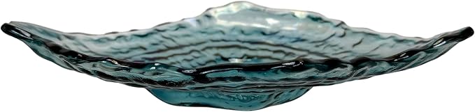 Things2Die4 Oyster Shaped Decorative Plate, 10 X 7.5 Inch Iridescent Sea Blue Glass Accent Dish for Coastal Table Decor, Freeform Wavy Shell Design for Entryway or Living Room